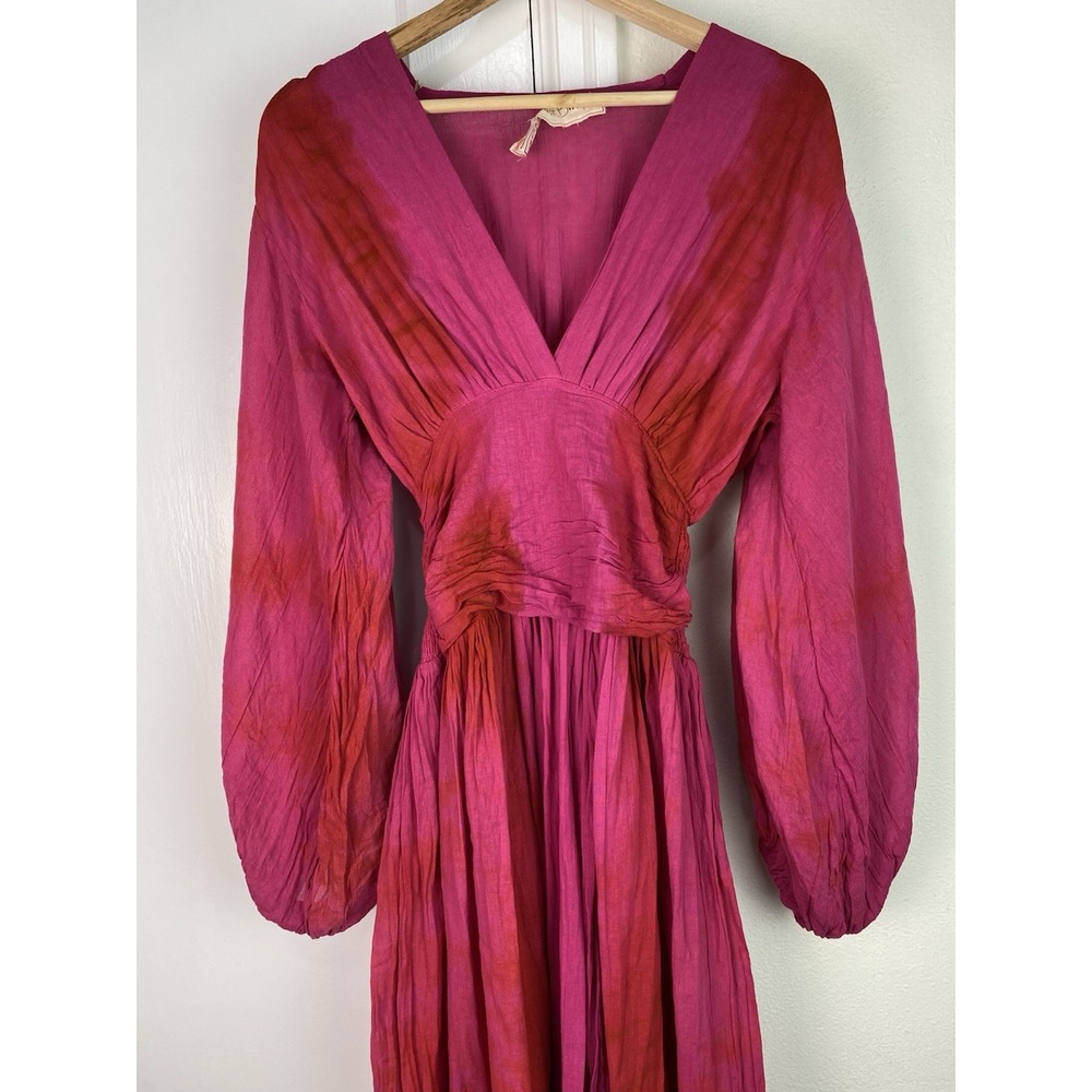 NWT Jen's Pirate Booty Hand Dyed Red Pink Gauze Boho Maxi Dress